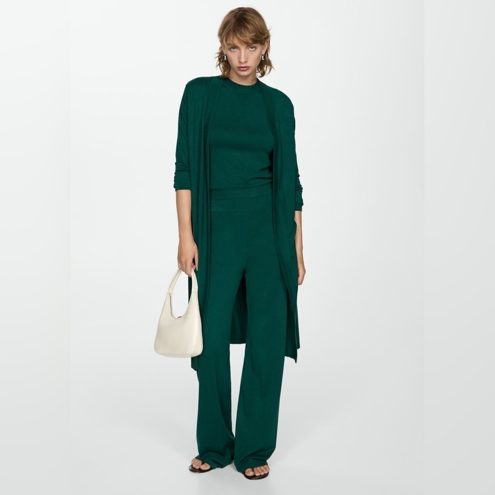 Mango Dark green Co-ord knitted set cardigan + pants NWT